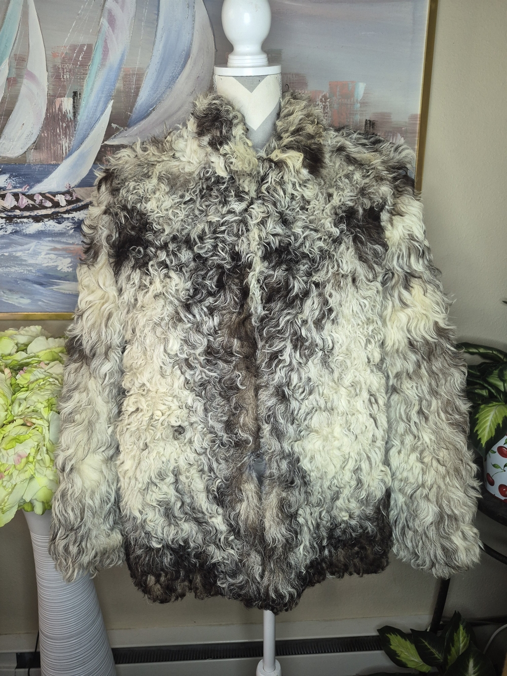 Curly Sheep 100% Real Fur Shearling Jacket in Cream and Brown